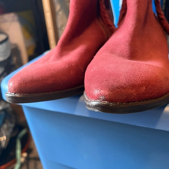 Naughty Monkey Red Suede Western Booties Size 7 - Picture 10 of 10